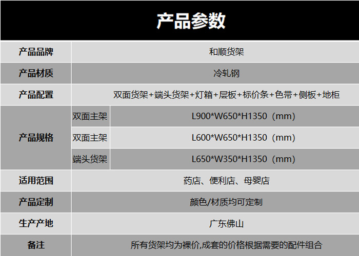 药店货架产品参数